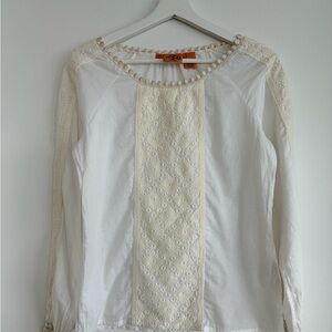 Tory Burch 100% Cotton White Embroidered Women's Top Size 0